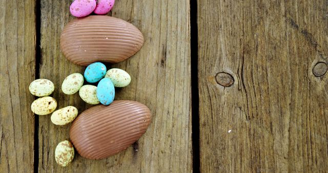 Chocolate Easter Eggs and Candy on Wooden Tabletop - Download Free Stock Images Pikwizard.com