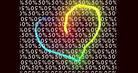 Neon heart with 50% off promotion background design