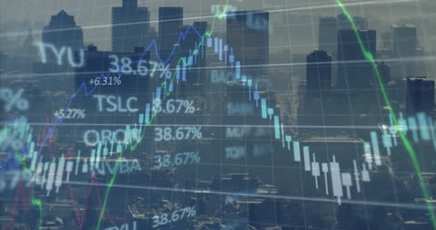 Financial Graphs Overlaying Urban Cityscape, Modern Business Concepts