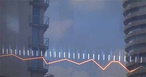 Digital Financial Analysis Overlaid on Cityscape