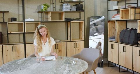 Woman Working at Stylish Outdoor-Inspired Office