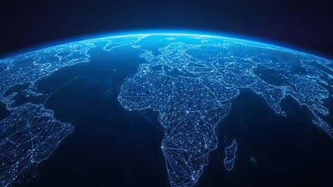 Rotating Digital Globe Zooming into Africa Revealing Neon Blue Network Mesh in Low Orbit