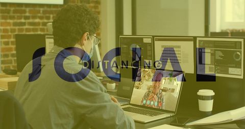 Remote Work Concept with Social Distancing Graphic Overlay