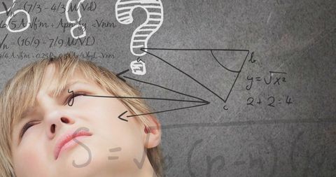 Schoolboy Deep in Thought with Mathematical Formulas - Download Free Stock Images Pikwizard.com