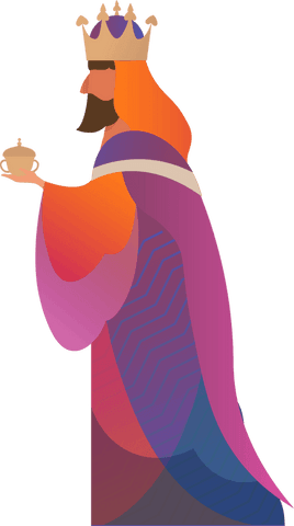 Transparent flat design king holding golden chalice