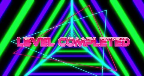 retro neon triangles with level completed text - Download Free Stock Images Pikwizard.com