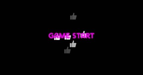 Neon game start screen with floating thumbs-up icons