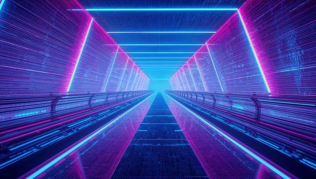 Futuristic Neon Corridor with Glowing Blue and Pink Lights