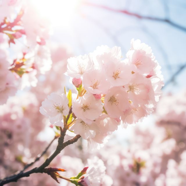 Close up of cherry blossoms, created using generative ai technology. Cherry blossom, beauty in nature and spring concept digitally generated image.