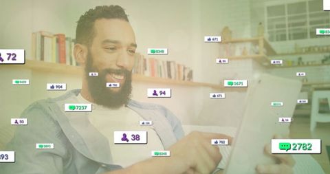 Man engaging with social media at home in casual setting