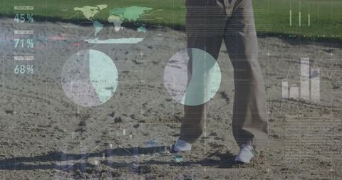 Businessman utilizing geospatial data on outdoor interface