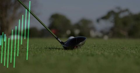 Golf driver on tee with green bar chart overlay