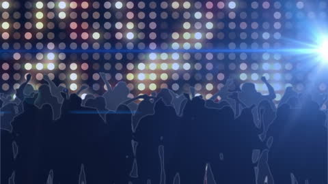 Silhouetted Party Crowd with Colorful Light Display