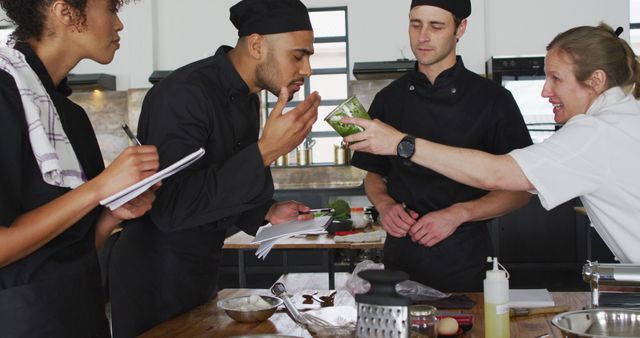 Culinary Team Tasting Ingredients in Modern Kitchen - Download Free Stock Images Pikwizard.com