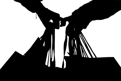 Silhouette of Hands Holding Shopping Bags on Transparent Background