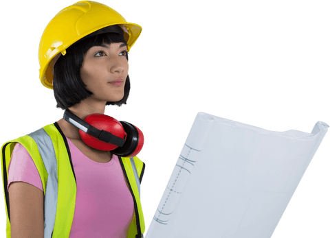 transparent image of thoughtful asian female architect with blueprint - Download Free Stock Videos Pikwizard.com