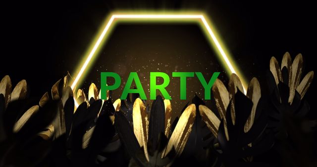 Retro Futuristic Party Concept with Neon and Leaves - Download Free Stock Images Pikwizard.com