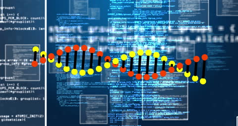 DNA Strand Visualization with Data Code Background