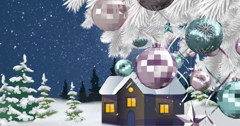 Festive Holiday Scene with Glowing Christmas Tree and Snowfall - Download Free Stock Images Pikwizard.com