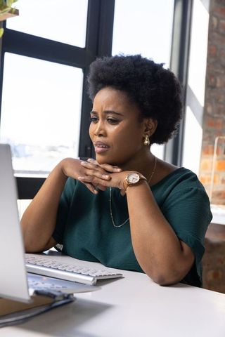 Professional Woman Working on Computer in Modern Office Setting