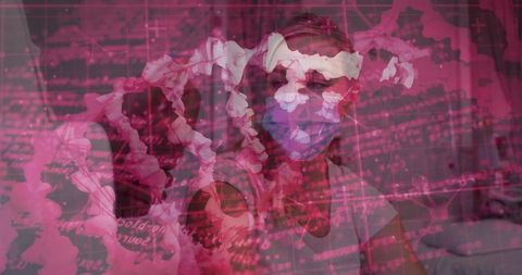 Medical Professionals Analyzing Virus Data with Technology Overlay