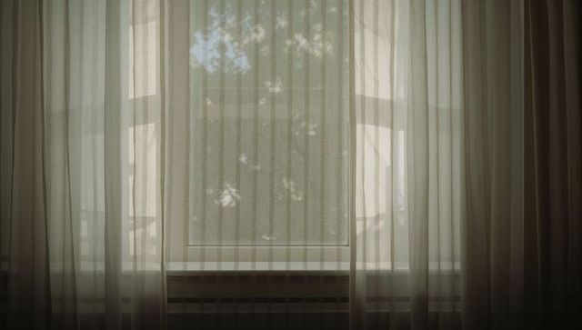 Sheer curtains filtering soft daylight over window sill and radiator in tranquil bedroom