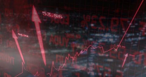 Rising Market Trends Depicted in Red Digital Graph Interface