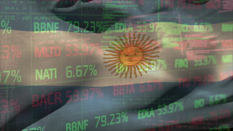 Argentina Flag with Stock Market Data Overlay