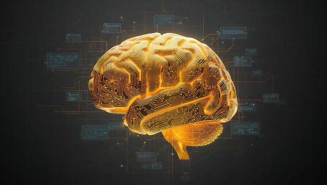Glowing Golden Circuit Brain Connecting Neural Network Nodes in Holographic Data Grid