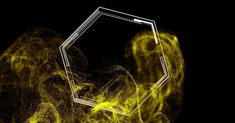 Hexagon and Dynamic Yellow Elements on Black Background