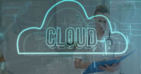 Nurse with Digital Cloud Interface in Hospital