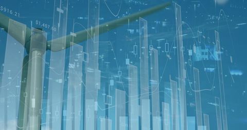 Clean Energy Investing: Wind Turbine with Financial Data Overlay - Download Free Stock Images Pikwizard.com