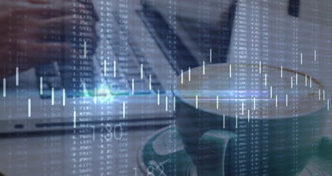 Double Exposure of Financial Data and Coffee Linked to Remote Work