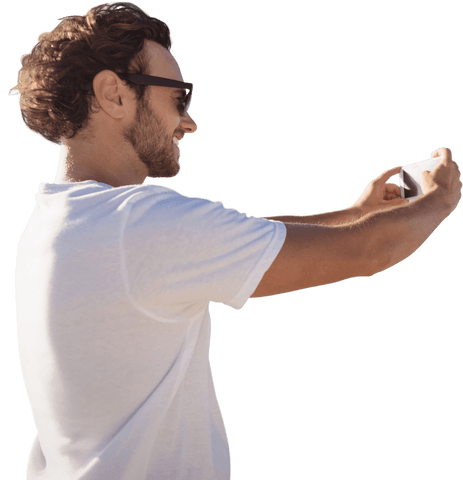 Transparent Side View Man Taking Selfie With Smartphone