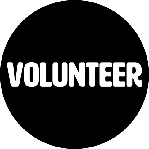 Transparent volunteer text with circle design graphic