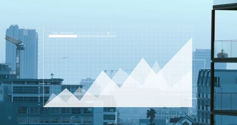 Digital graph overlaying urban skyline illustrating financial data