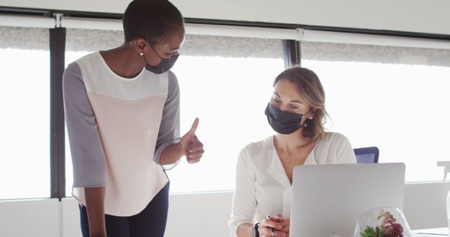 Coworkers Collaborating in Modern Office Wearing Face Masks - Download Free Stock Images Pikwizard.com