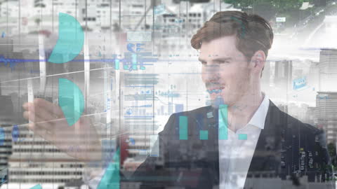 Businessman Analyzing Digital Financial Data Visualization