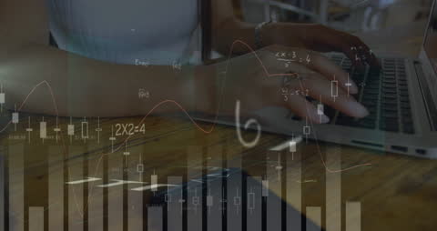 Businesswoman Analyzing Financial Data with Mathematical Charts