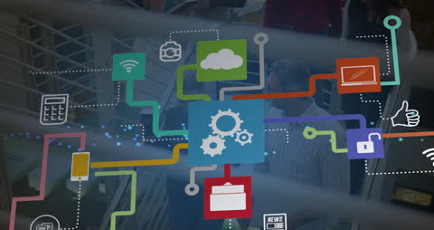 Diverse Business Professionals and Media Icons Connecting