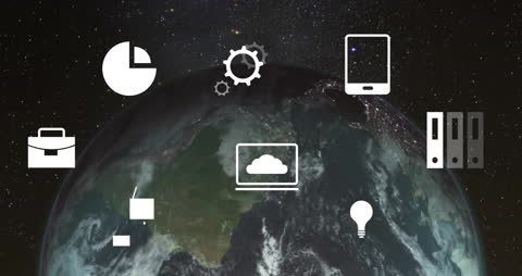 Global Data Icon Animation with Planet Earth in Background