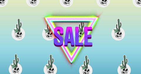 Neon sale sign with retro cacti design background