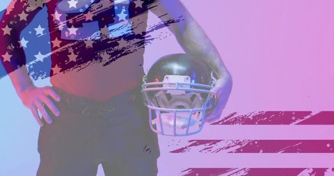 American Football Player Showcasing USA Pride with National Flag
