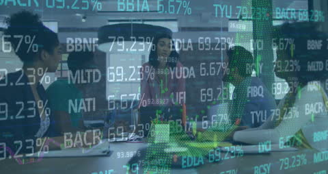 Team Meeting with Stock Market Data Overlay Concept