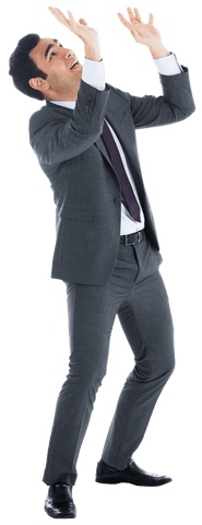 Transparent Businessman Appearing Frightened with Arms Raised