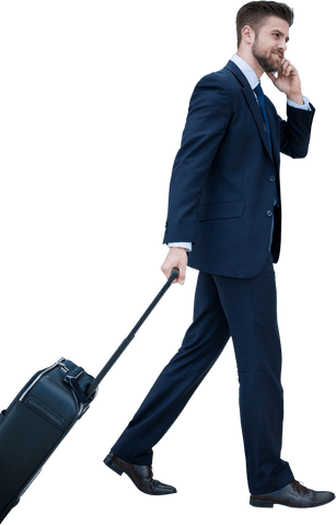 transparent businessman with luggage talking on cellphone - Download Free Stock Videos Pikwizard.com