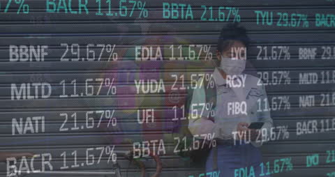 Masked Woman Analyzing Digital Stock Market Data Visualization