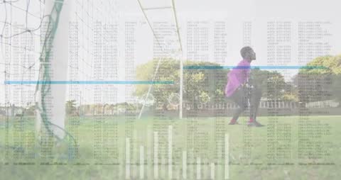 Child Playing Soccer with Digital Analytics Overlay on Field