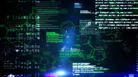 Futuristic Biotech Code with Molecular Structures Background
