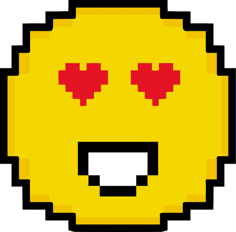 Heart eyes pixel-art emoticon on transparent background